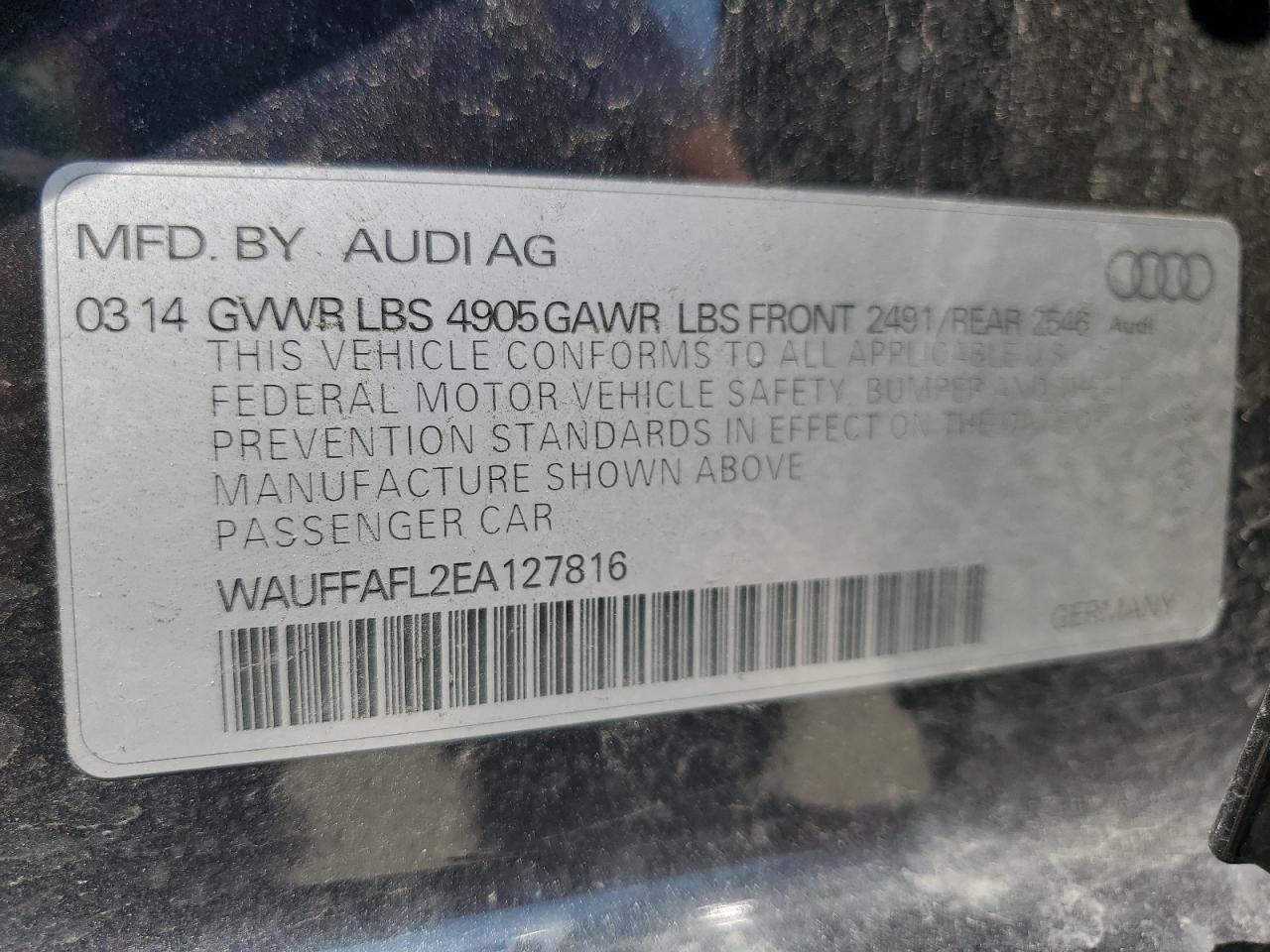 WAUFFAFL2EA127816 2014 Audi A4 Premium Plus