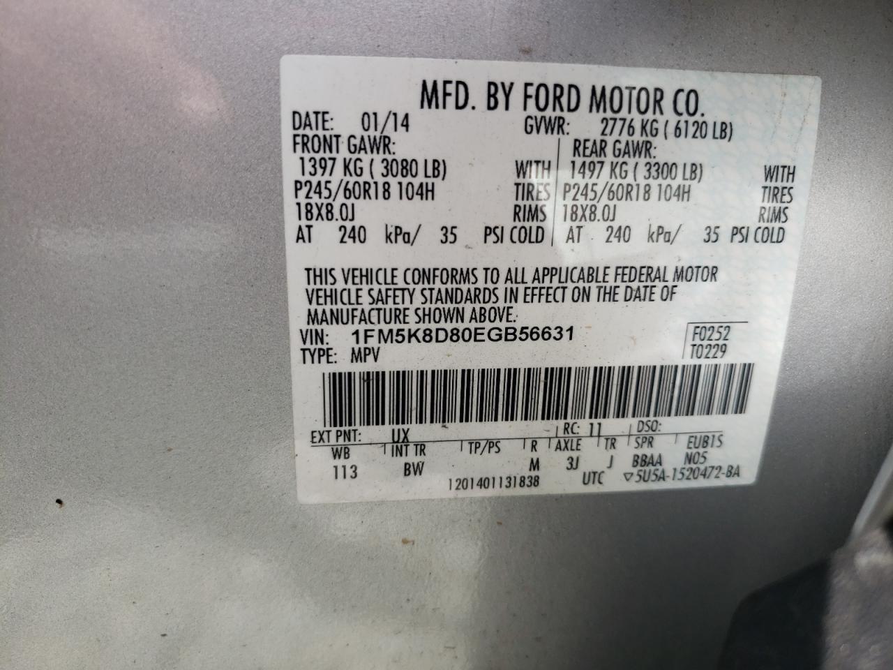 1FM5K8D80EGB56631 2014 Ford Explorer Xlt