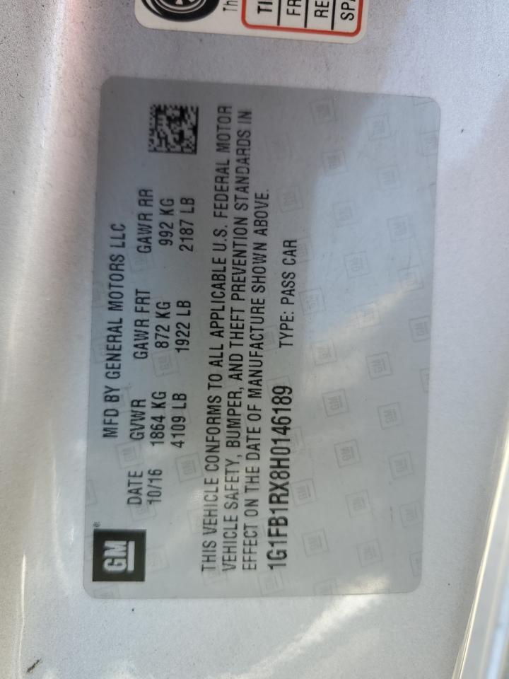 1G1FB1RX8H0146189 2017 Chevrolet Camaro Lt