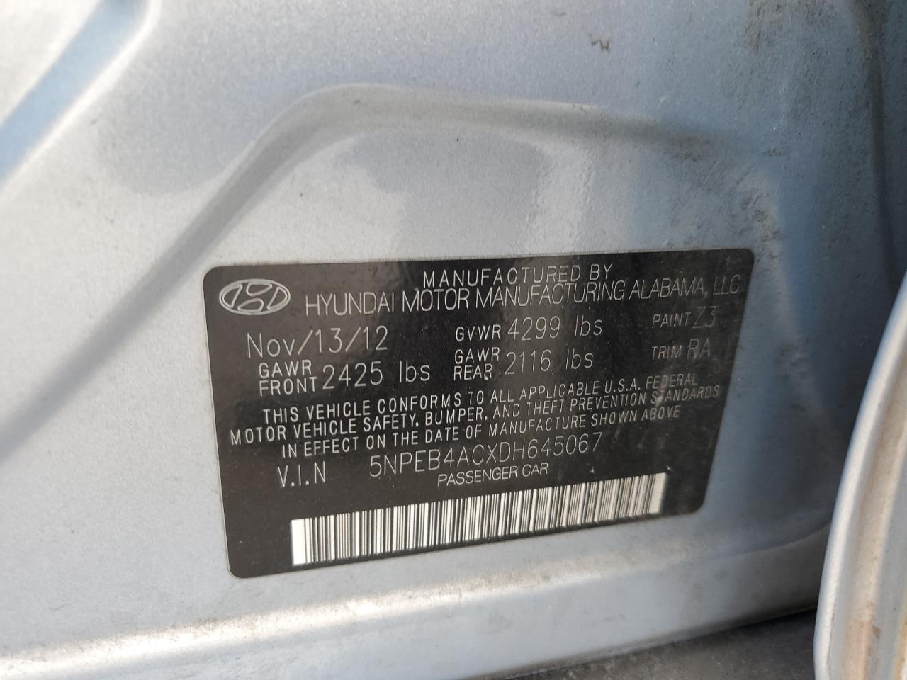 5NPEB4ACXDH645067 2013 Hyundai Sonata Gls