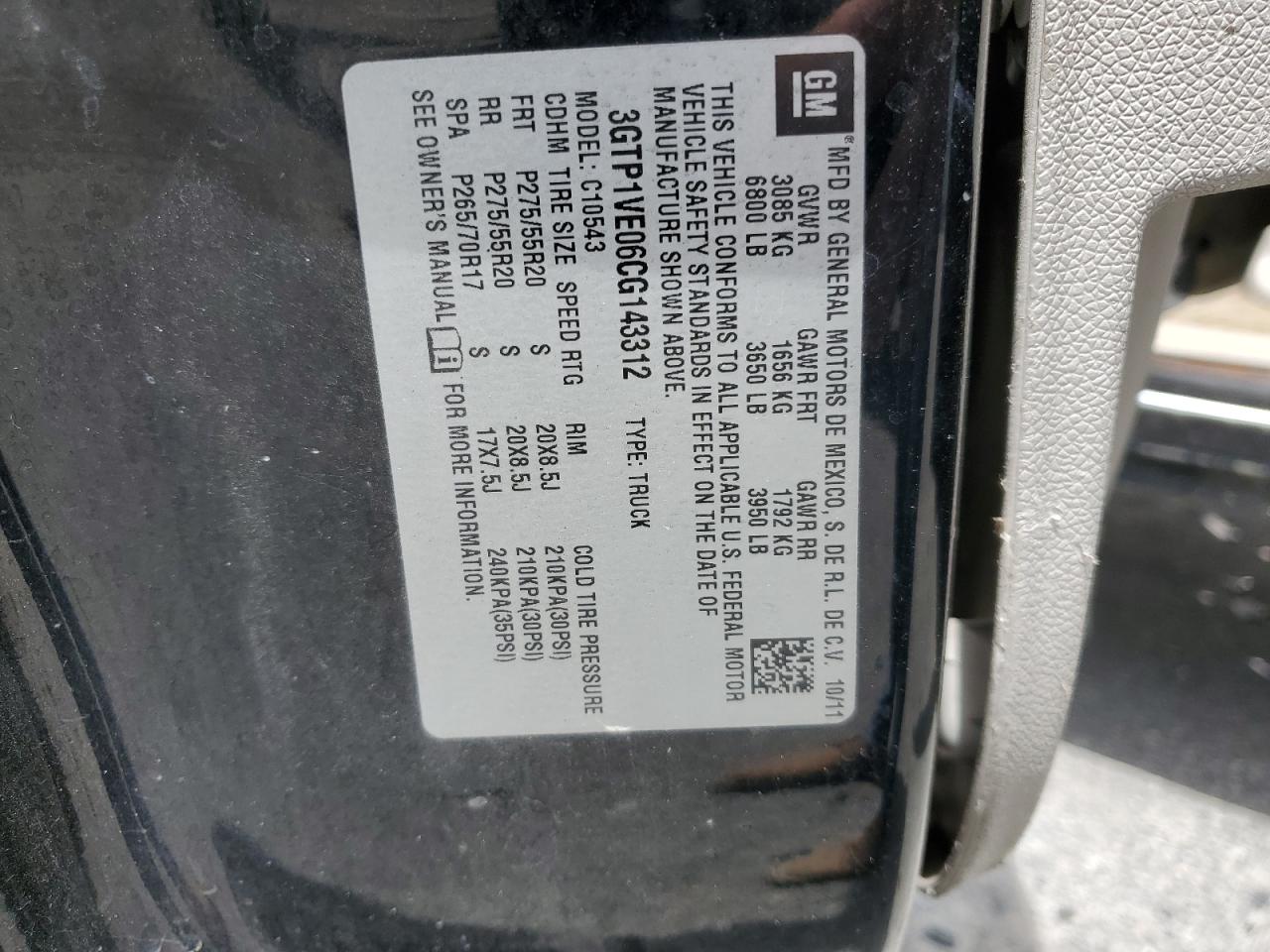 3GTP1VE06CG143312 2012 GMC Sierra C1500 Sle