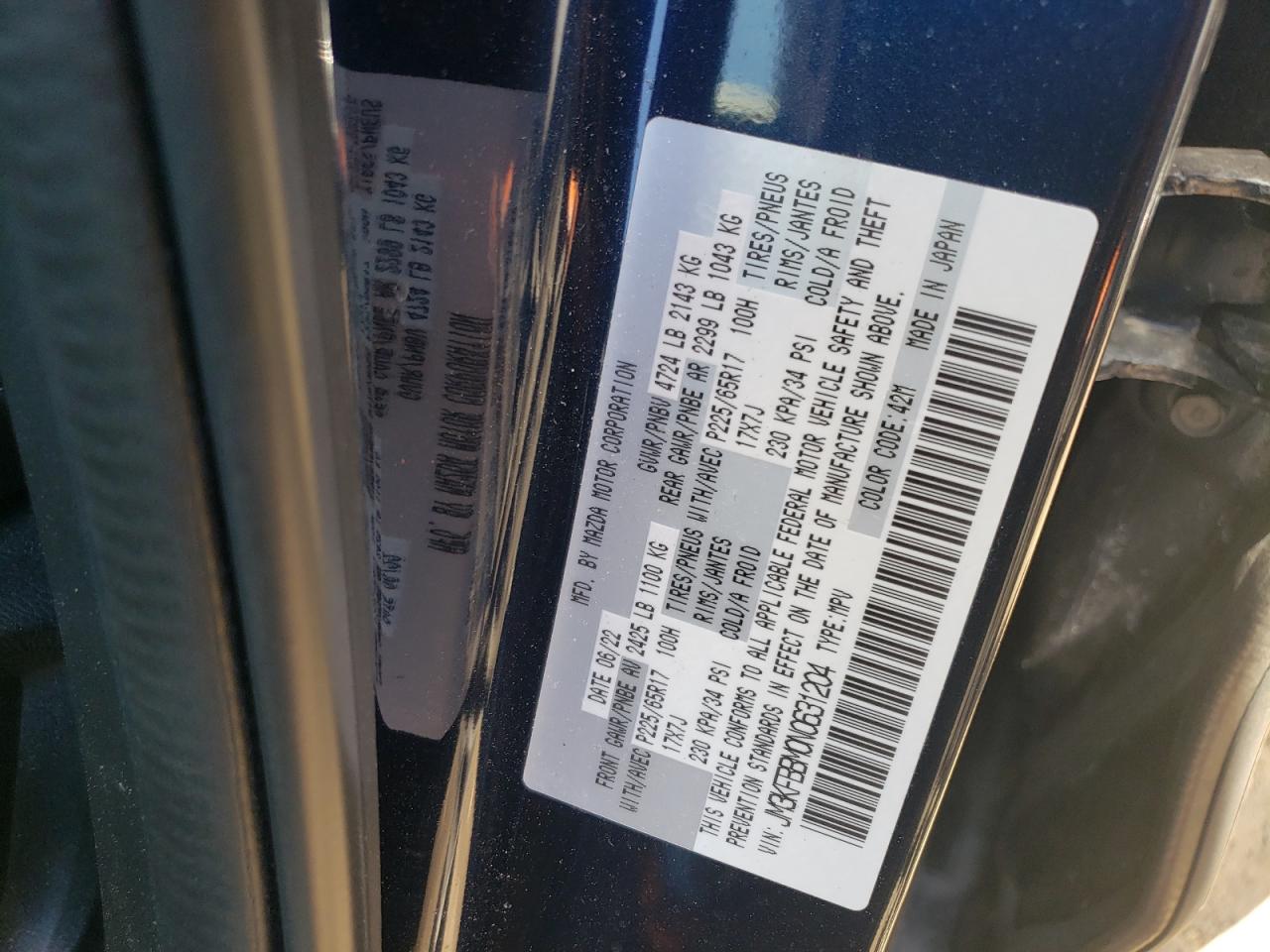 JM3KFBBM0N0631204 2022 Mazda Cx-5 Select