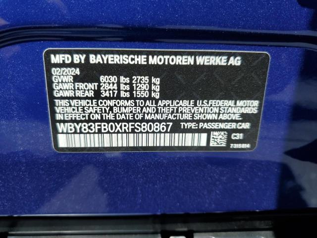2024 BMW I4 xDrive 40 VIN: WBY83FB0XRFS80867 Lot: 59856004