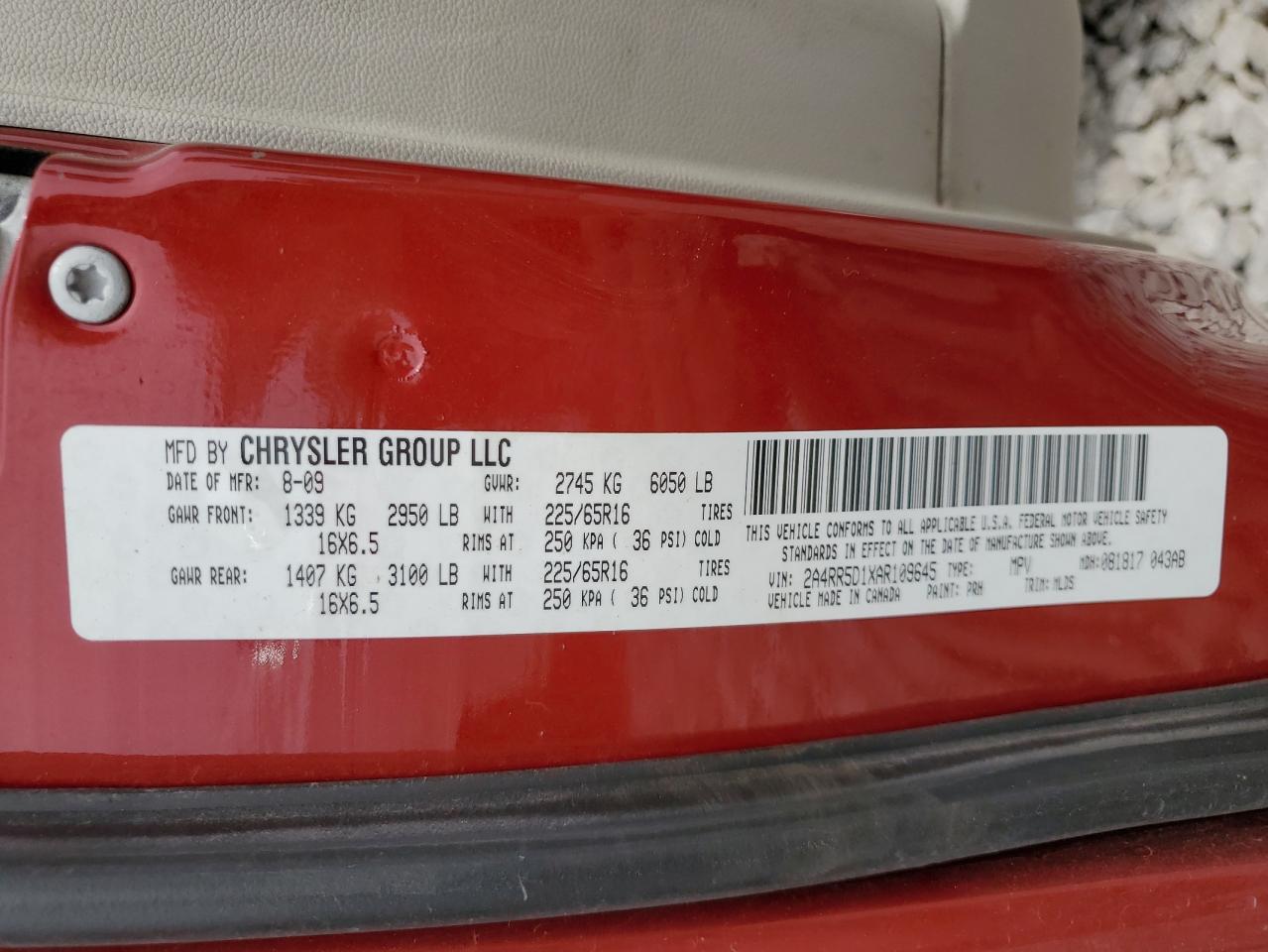 2A4RR5D1XAR109645 2010 Chrysler Town & Country Touring