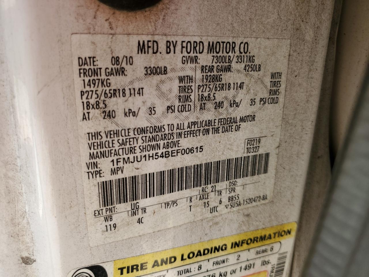 1FMJU1H54BEF00615 2011 Ford Expedition Xlt