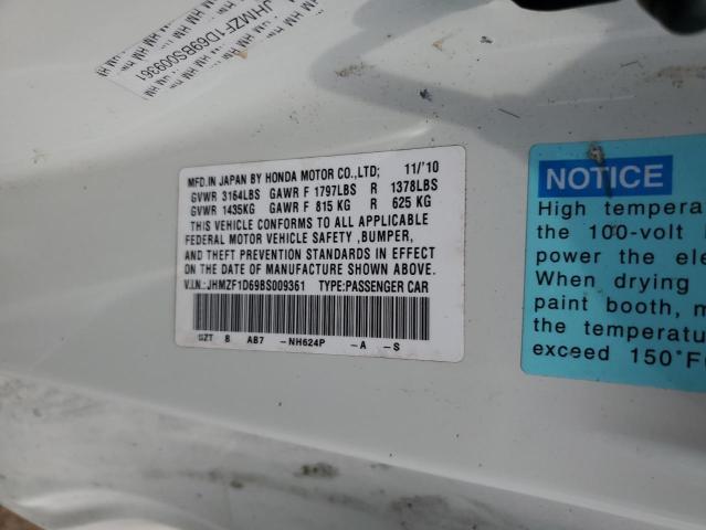 2011 Honda Cr-Z Ex VIN: JHMZF1D69BS009361 Lot: 59245454