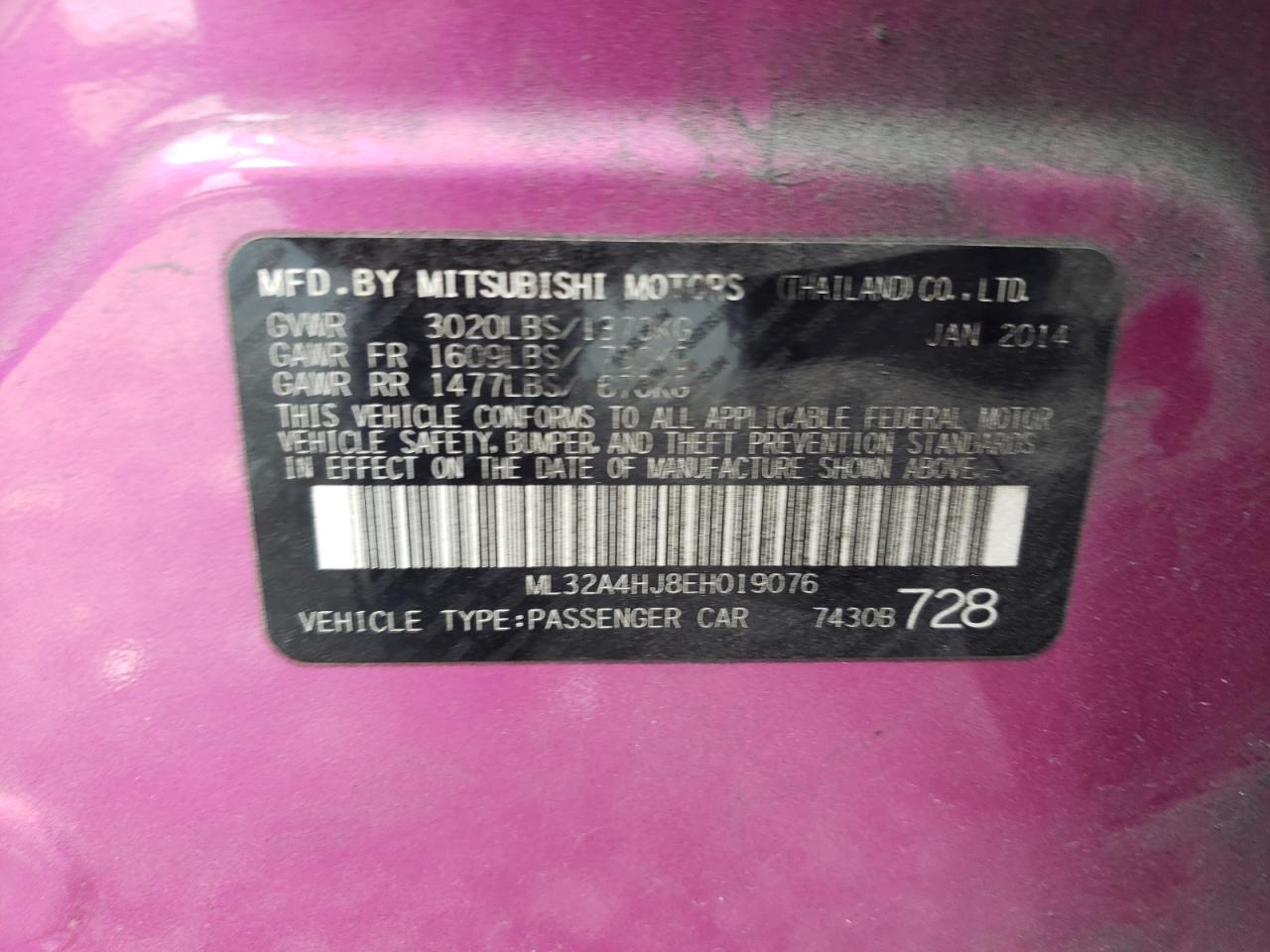 ML32A4HJ8EH019076 2014 Mitsubishi Mirage Es