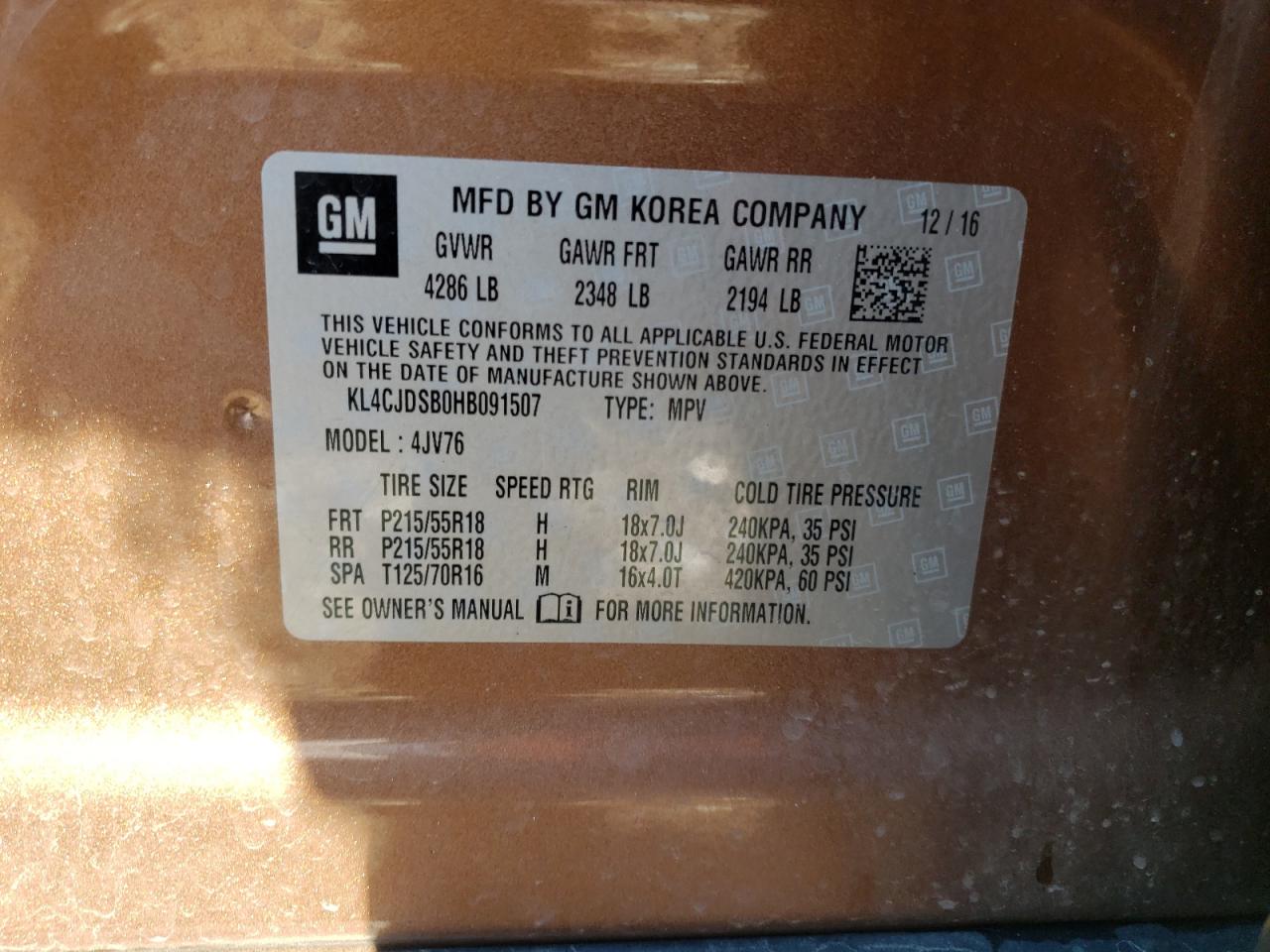 KL4CJDSB0HB091507 2017 Buick Encore Premium