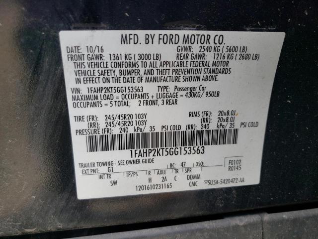 2016 Ford Taurus Sho VIN: 1FAHP2KT5GG153563 Lot: 57511124