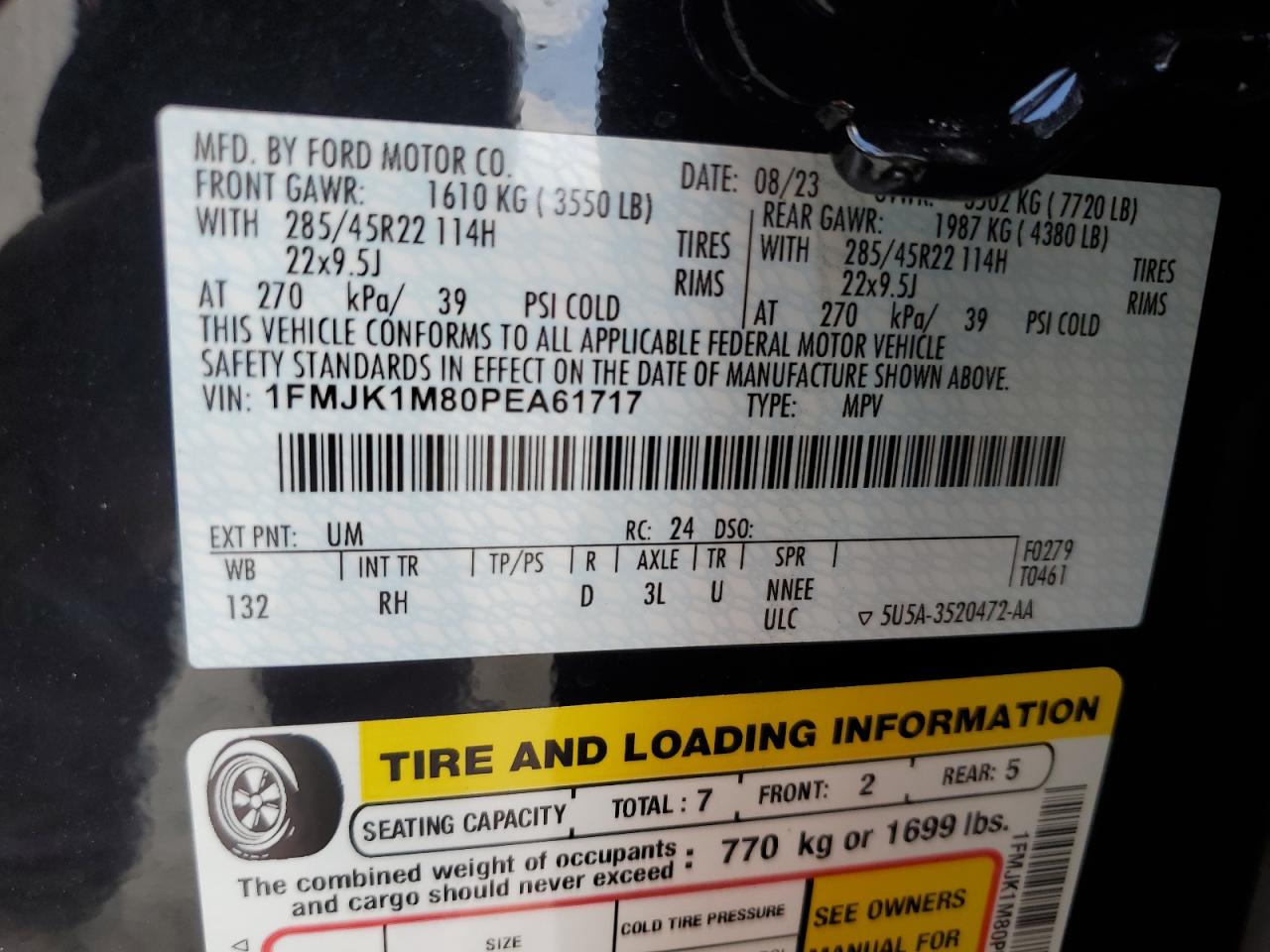 1FMJK1M80PEA61717 2023 Ford Expedition Max Platinum