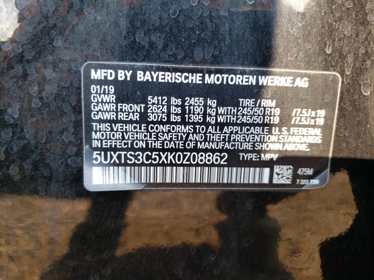 5UXTS3C5XK0Z08862 2019 BMW X3 xDrivem40I