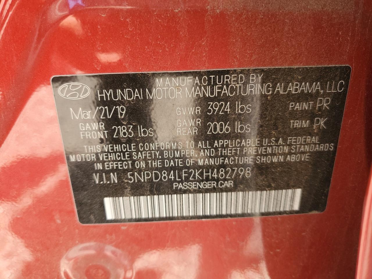 5NPD84LF2KH482798 2019 Hyundai Elantra Sel