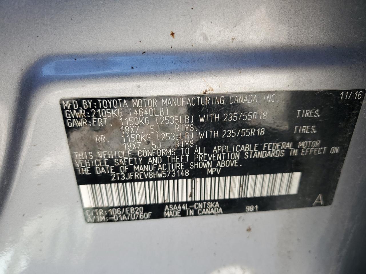 2T3JFREV8HW573148 2017 Toyota Rav4 Se