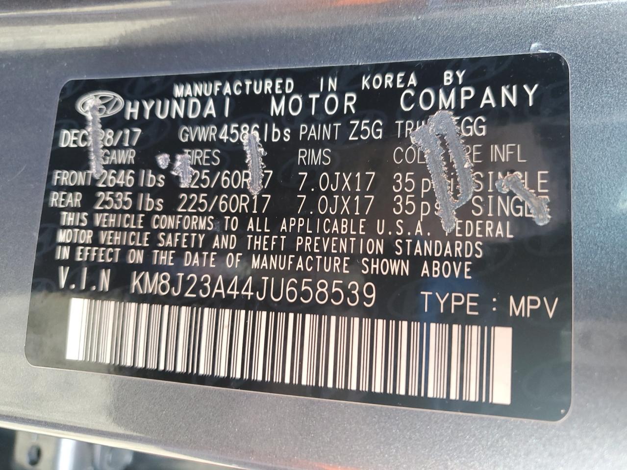 KM8J23A44JU658539 2018 Hyundai Tucson Se