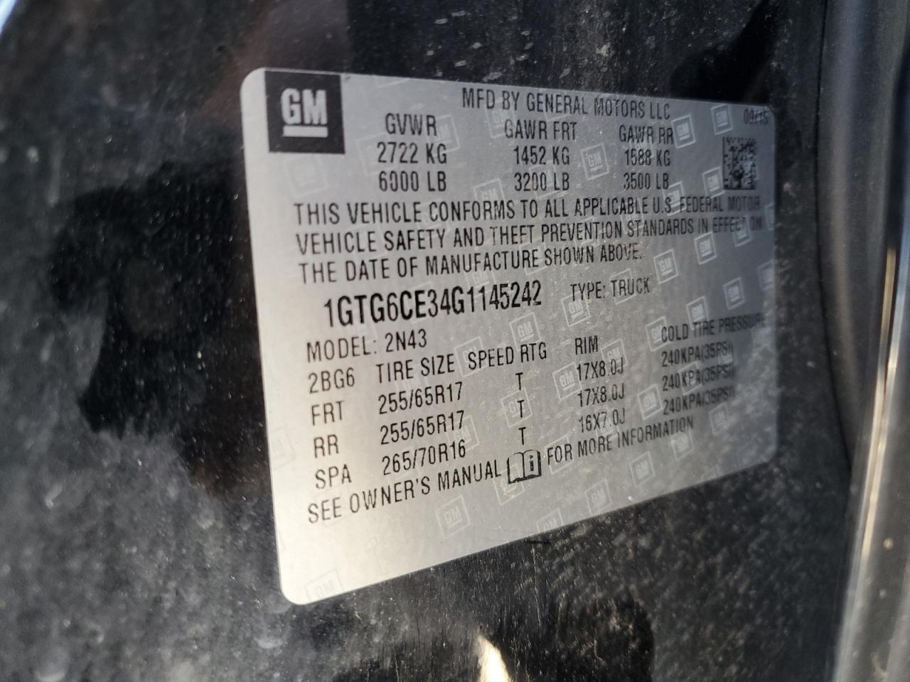 1GTG6CE34G1145242 2016 GMC Canyon Sle