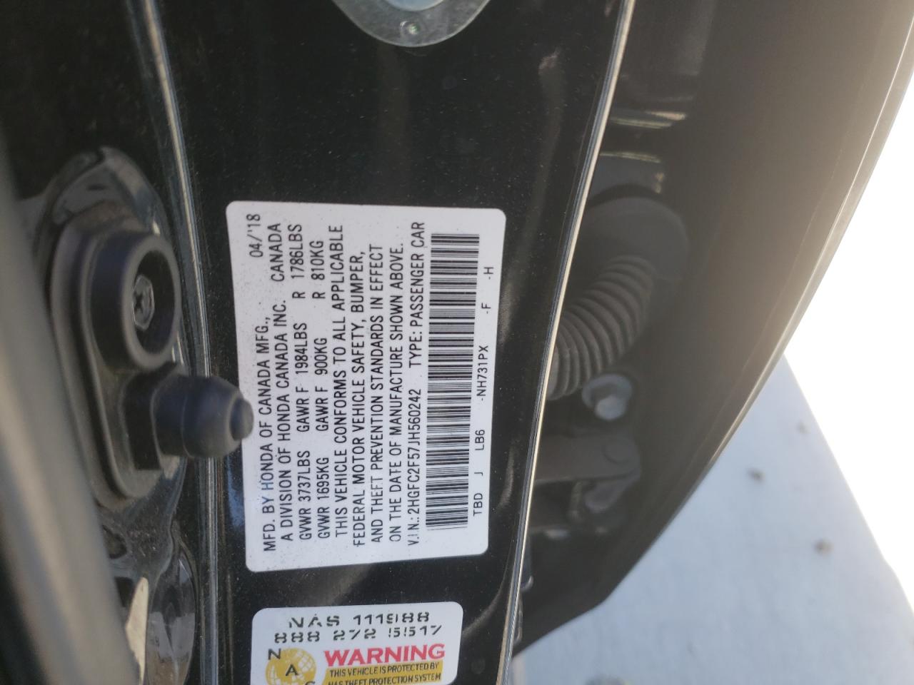 2HGFC2F57JH560242 2018 Honda Civic Lx