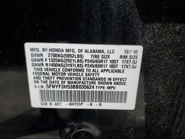 2011 Honda Pilot Exl VIN: 5FNYF3H53BB035624 Lot: 59831974