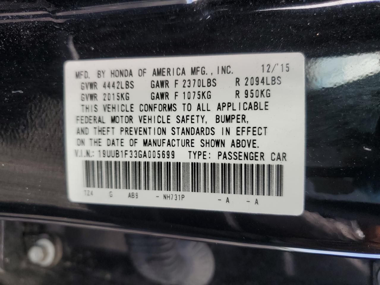 19UUB1F33GA005699 2016 Acura Tlx