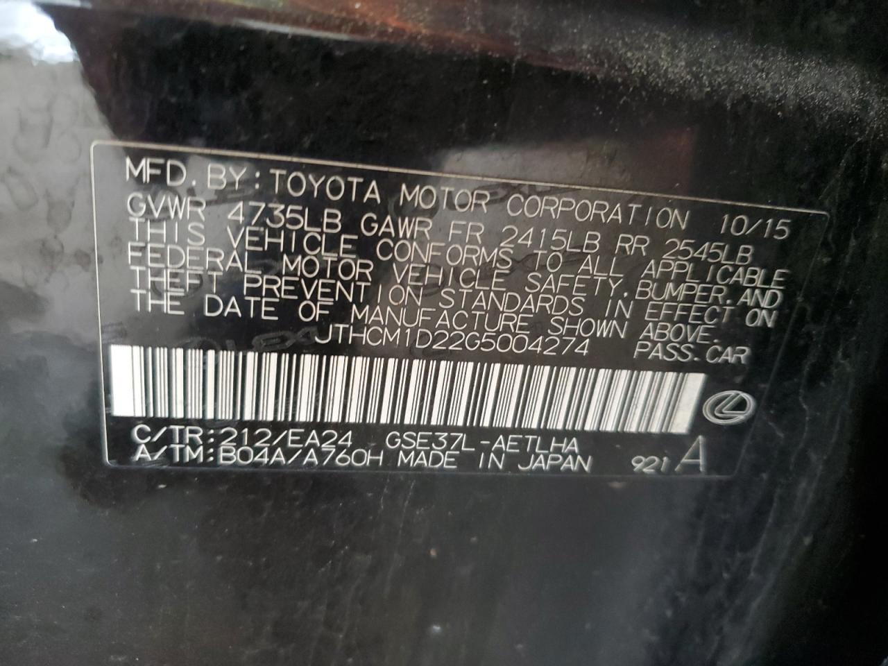 JTHCM1D22G5004274 2016 Lexus Is 300