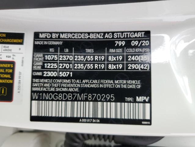 2021 Mercedes-Benz Glc 300 VIN: W1N0G8DB7MF870295 Lot: 58177064