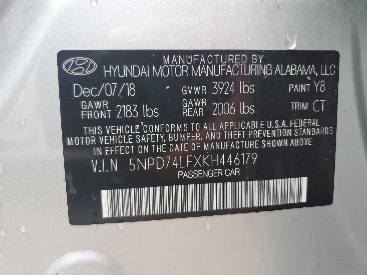 5NPD74LFXKH446179 2019 Hyundai Elantra Se