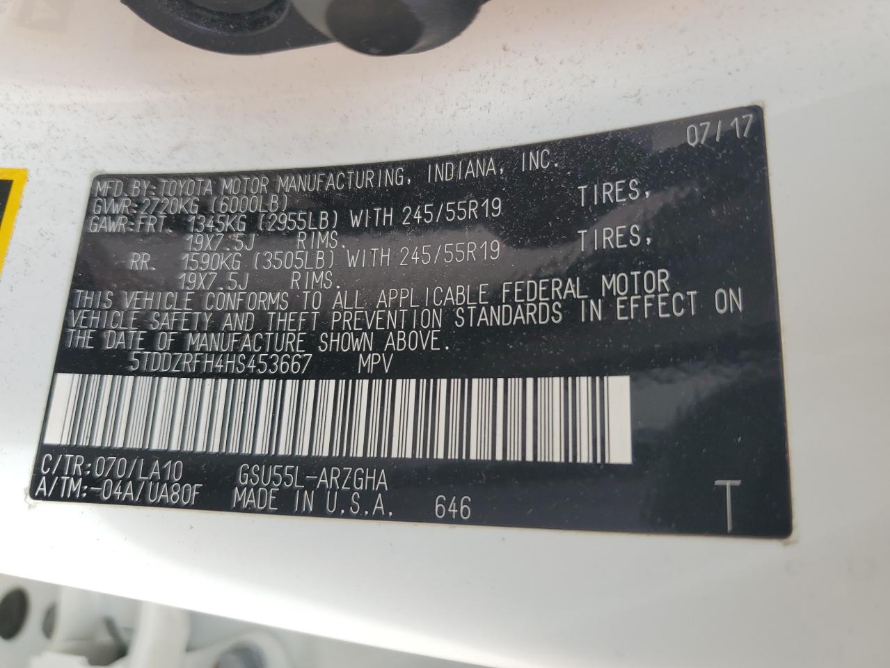 5TDDZRFH4HS453667 2017 Toyota Highlander Limited