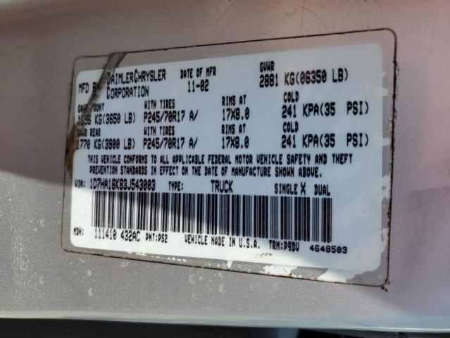 2003 Dodge Ram 1500 St VIN: 1D7HA16K83J543003 Lot: 58443574