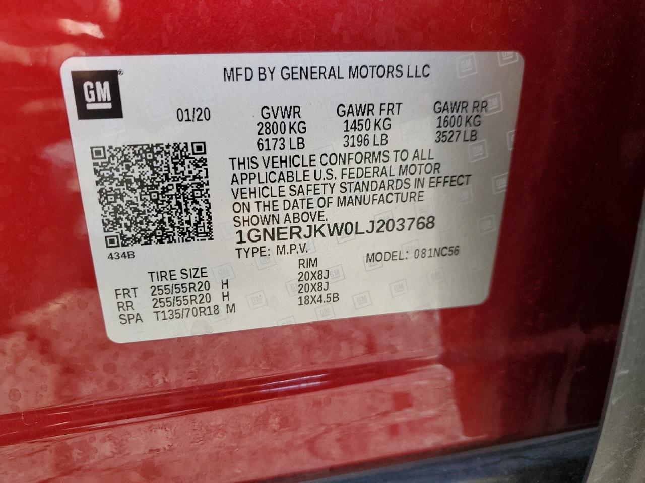 1GNERJKW0LJ203768 2020 Chevrolet Traverse Rs