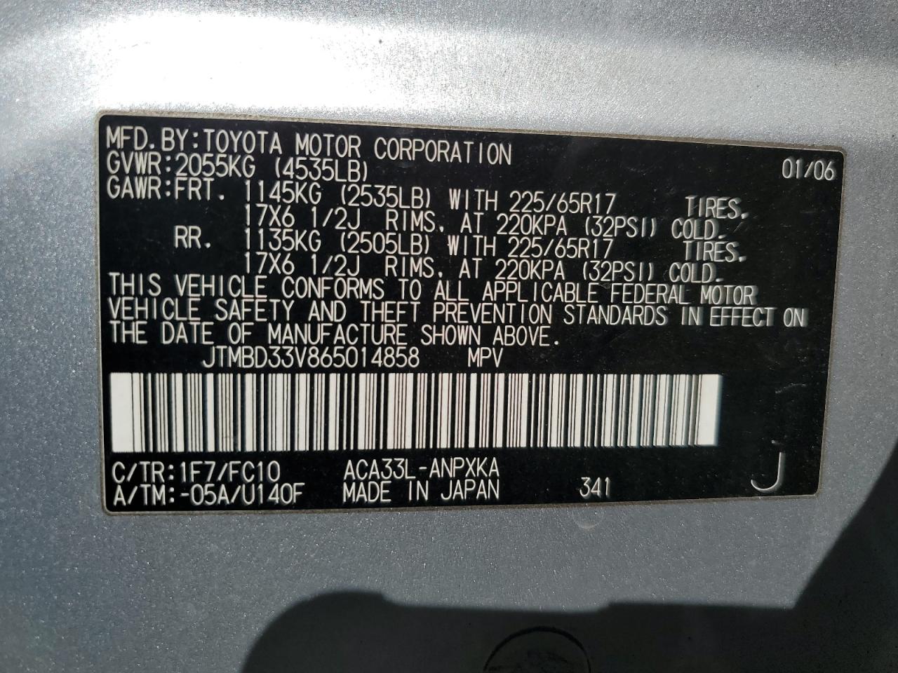 JTMBD33V865014858 2006 Toyota Rav4