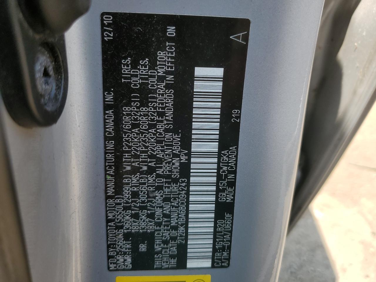 2T2BK1BA6BC094243 2011 Lexus Rx 350