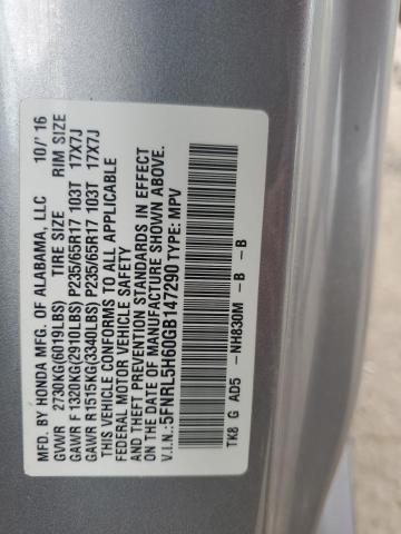2016 HONDA 10HP MOTOR 5FNRL5H60GB147290