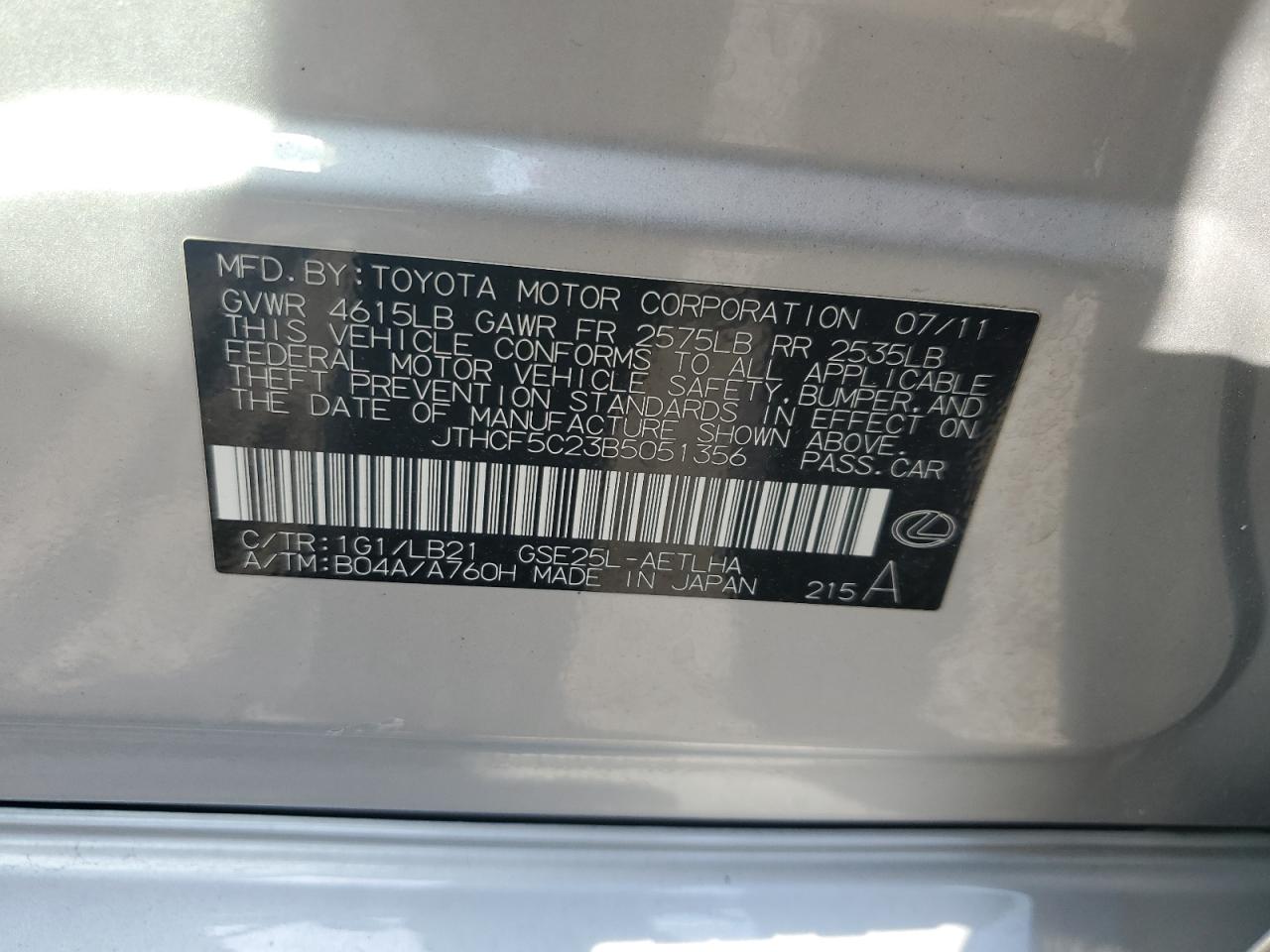 JTHCF5C23B5051356 2011 Lexus Is 250