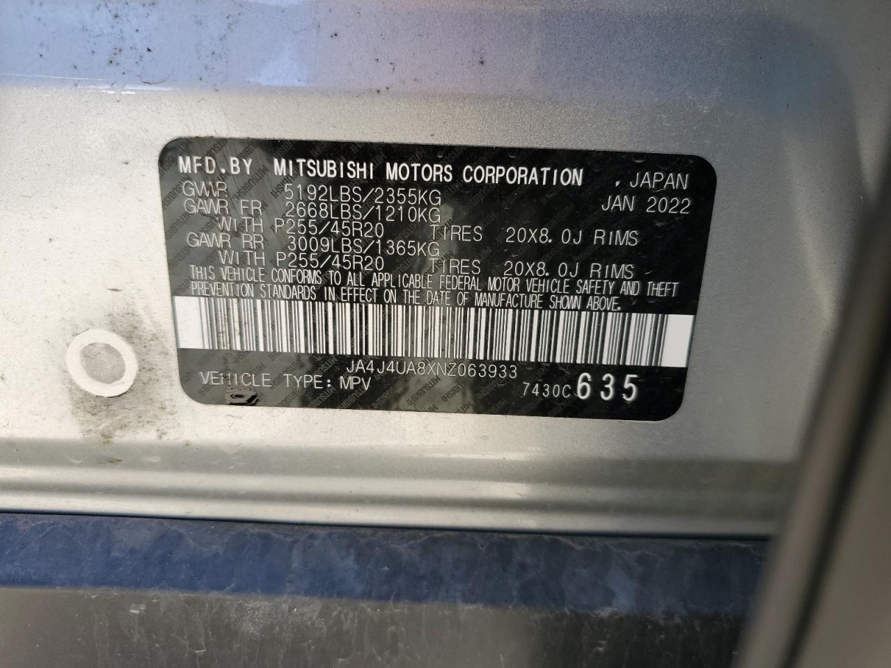 JA4J4UA8XNZ063933 2022 Mitsubishi Outlander Se