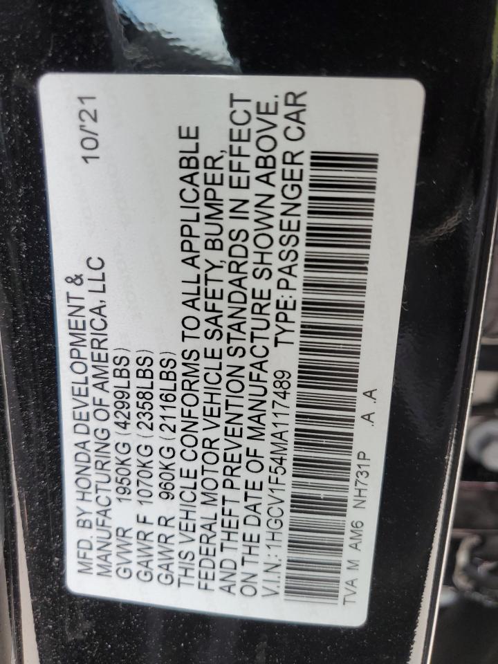 1HGCV1F54MA117489 2021 Honda Accord Exl