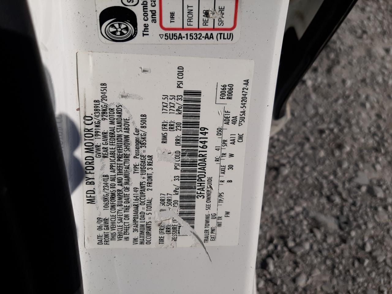 3FAHP0JA0AR164149 2010 Ford Fusion Sel