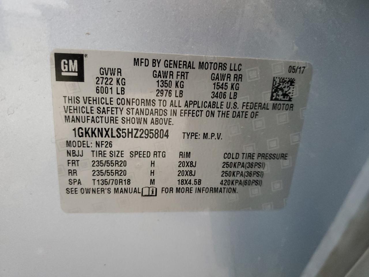 1GKKNXLS5HZ295804 2017 GMC Acadia Denali