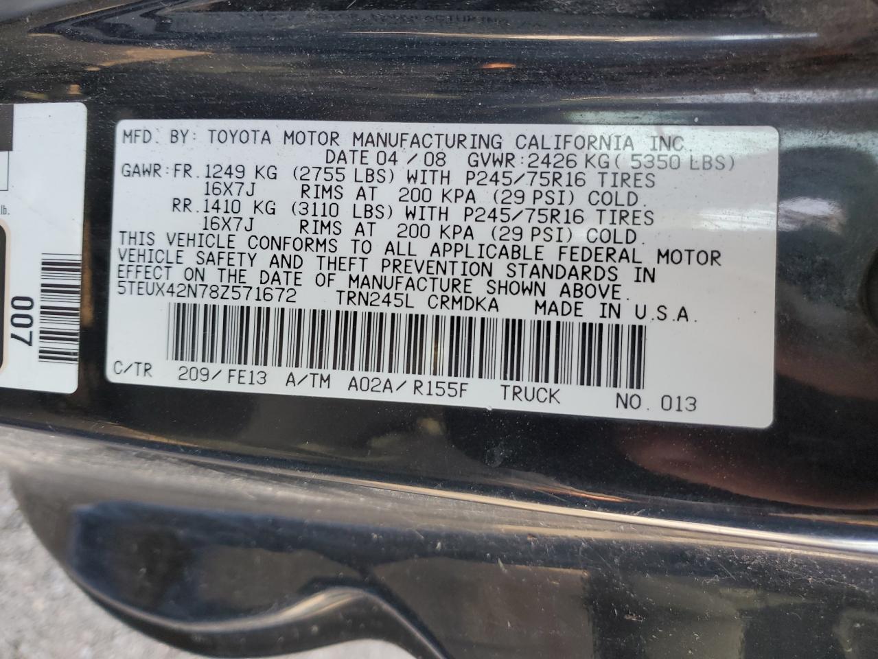 5TEUX42N78Z571672 2008 Toyota Tacoma Access Cab