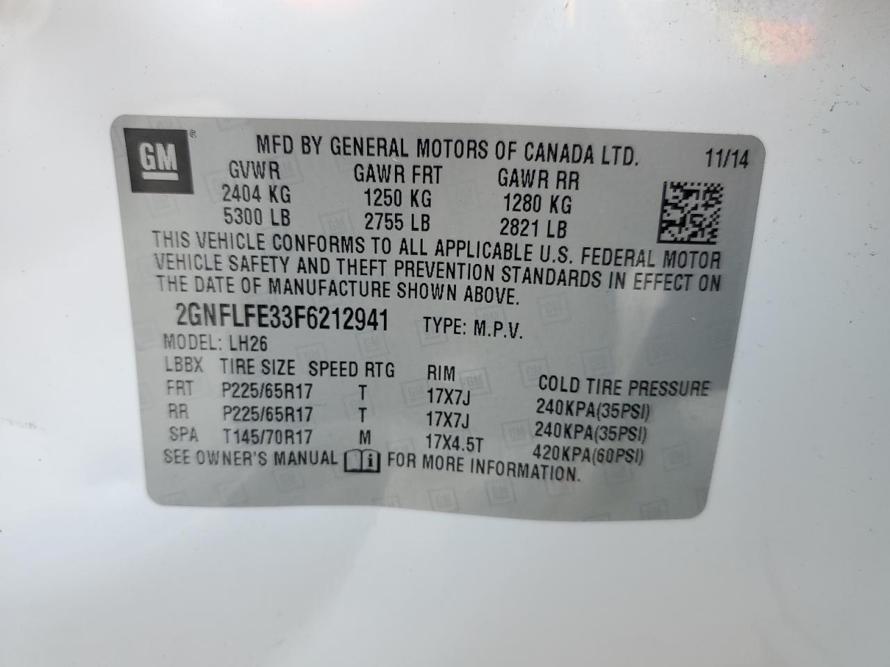 2GNFLFE33F6212941 2015 Chevrolet Equinox Lt