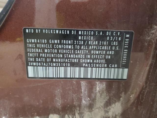 2016 Volkswagen Jetta Se VIN: 3VWD67AJ7GM351010 Lot: 57622104