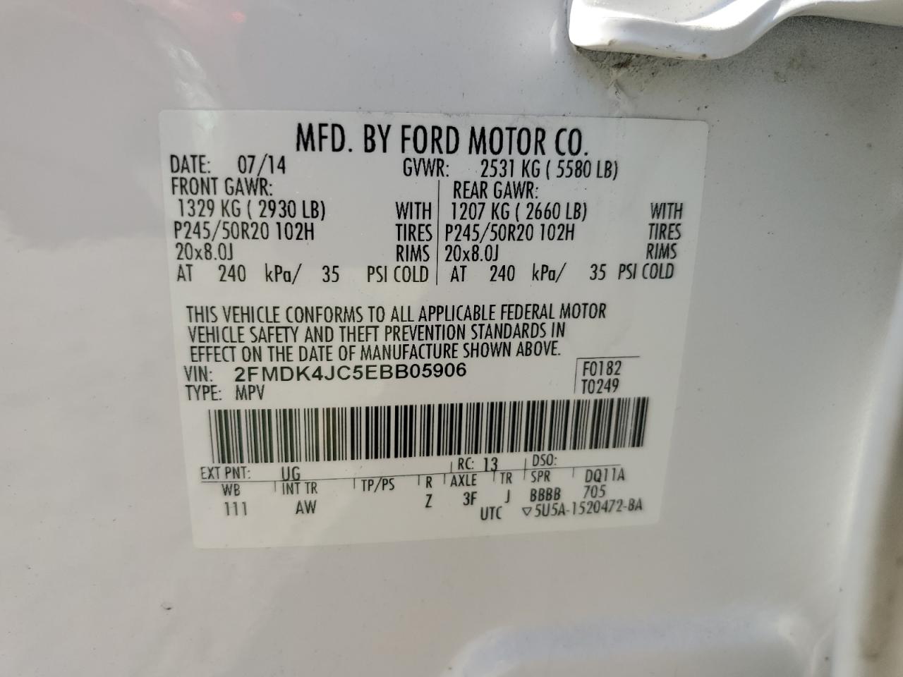 2FMDK4JC5EBB05906 2014 Ford Edge Sel