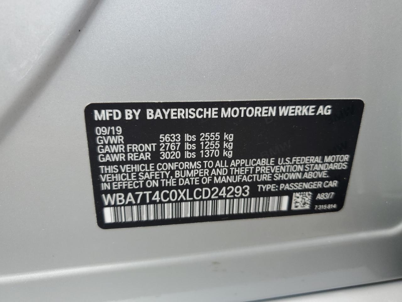 WBA7T4C0XLCD24293 2020 BMW 740 Xi