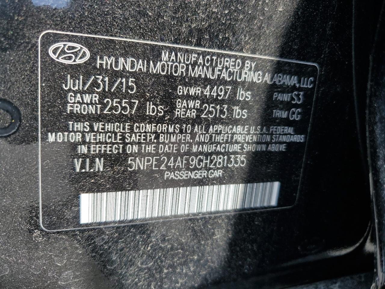5NPE24AF9GH281335 2016 Hyundai Sonata Se