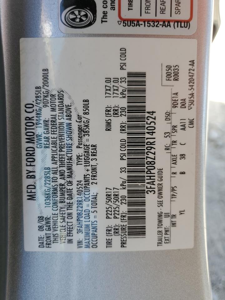 3FAHP08Z29R140524 2009 Ford Fusion Sel