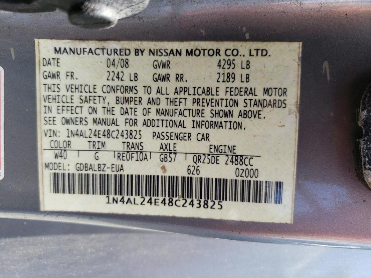 1N4AL24E48C243825 2008 Nissan Altima 2.5S