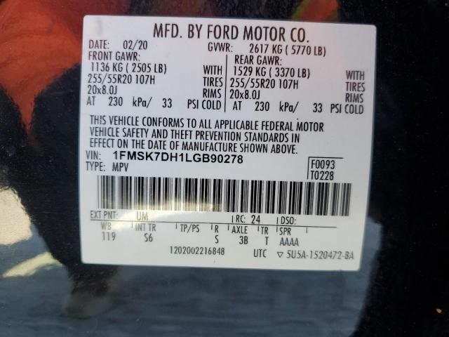 2020 Ford Explorer Xlt VIN: 1FMSK7DH1LGB90278 Lot: 58047534