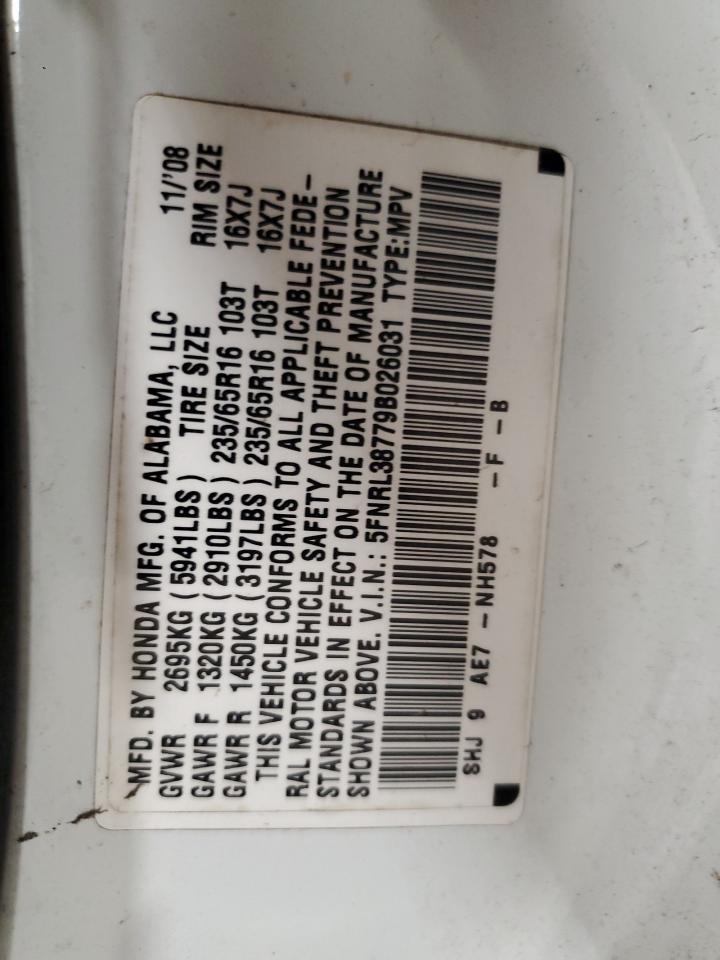 5FNRL38779B026031 2009 Honda Odyssey Exl