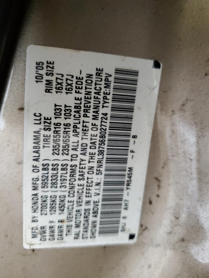 5FNRL38756B027724 2006 Honda Odyssey Exl