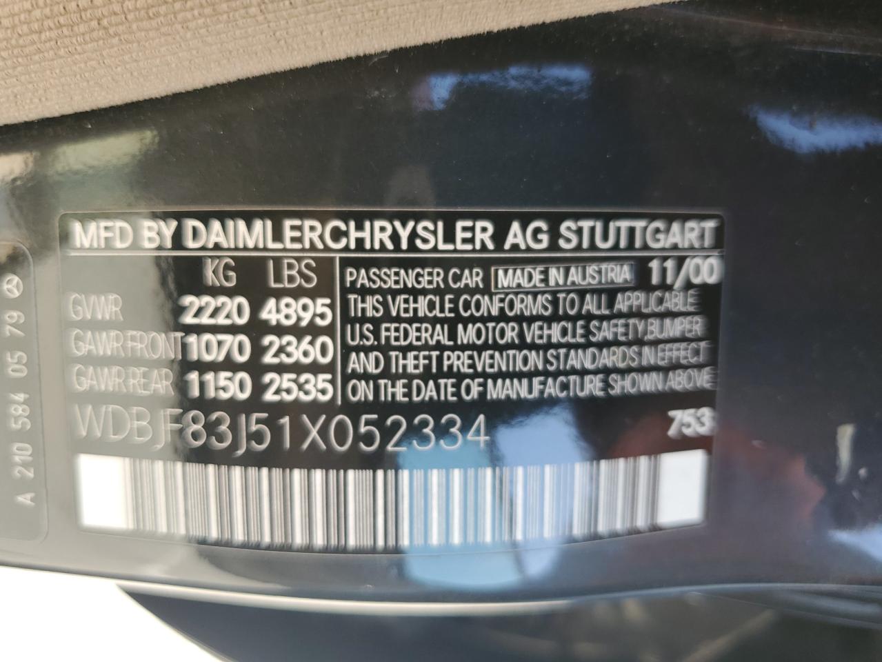 WDBJF83J51X052334 2001 Mercedes-Benz E 430