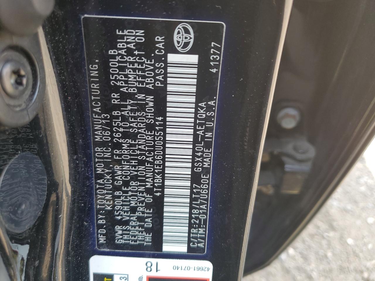 4T1BK1EB6DU055114 2013 Toyota Avalon Base