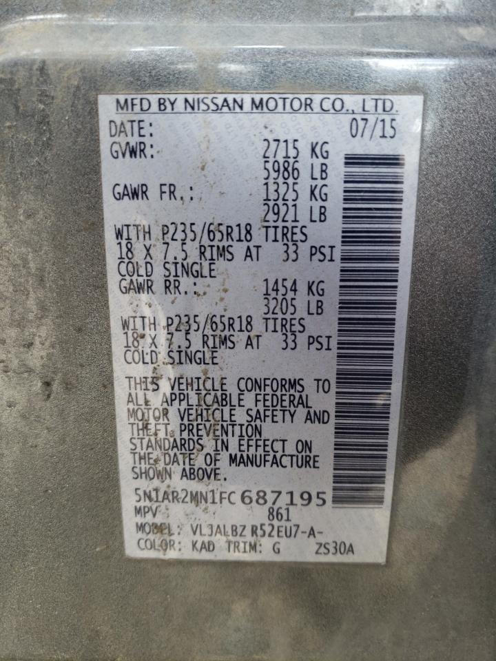 5N1AR2MN1FC687195 2015 Nissan Pathfinder S